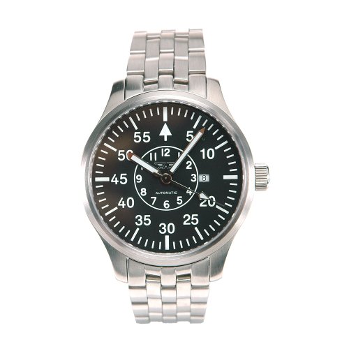 AVIATOR 40013-50-02 // Automatik XXL Pilotenuhr Ø 47 mm // Edelstahlgehäuse // Saphirglas, Glasboden // Edelstahlband