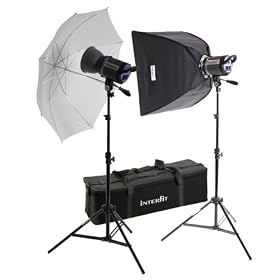 Interfit INT460 Stellar XD 600 Watt/ Second 2 Head Kit with Umbrella and Softbox