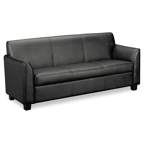 Basyx : Tailored Leather Reception Three-Cushion Sofa, 73 x 28-3/4 x 32, Black -:- Sold as 2 Packs of - 1 - / - Total of 2 Each