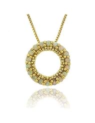 18K Gold over Sterling Silver Created Fiery White Opal Round Eternity Pendant