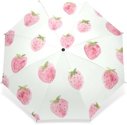 WORLDTEX Unique Design Cute Strawberry Polka Dot Windproof Travel Umbrella