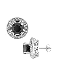 Black Diamond Earrings with Diamonds 4.50 Carats (ctw) in Sterling Silver