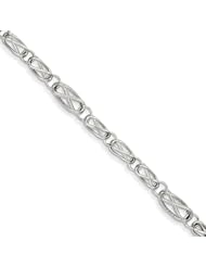 14k White Gold Polished And Textured Fancy Link Bracelet, Best Quality Free Gift Box Satisfaction Guaranteed