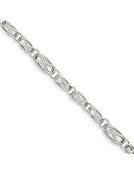 14k White Gold Polished And Textured Fancy Link Bracelet