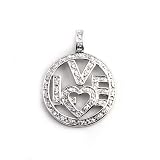 Silver Cubic Zirconia Love Pendants, Size: 28mm