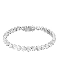 Platinum over Sterling Silver Heart-Shaped Cubic Zirconia Tennis Bracelet