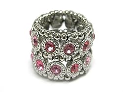Two Row Pink Crystal Thick Stretch Ring