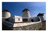 Thatched-Roof Windmills on Plateau, Mykonos Town, Greece, Windmills Photographic Poster Print by Wayne Walton, 24x18