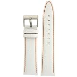 Watch Band Genuine Calfskin Alligator Grain White with Orange Stitching Thick Padded 24mm