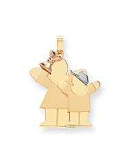 14k Three Tone Gold Big Girl & Little Boy Engravable Charm. Metal Wt- 3.75g