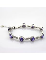 925 Silver Jewelry Created 7x9mm Oval Amethyst and Clear Cz Diamonds Link Bracelet