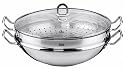 Silit Dim Sum Wok Edelstahl Rostfrei 18 / 10 kompl. mit Glasdeckel, D&uuml;nstrost und D&uuml;nsteinsatz 36 cm &Oslash;