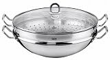 Silit Dim Sum Wok Edelstahl Rostfrei 18 / 10 kompl. mit Glasdeckel, Dünstrost und Dünsteinsatz 36 cm Ø