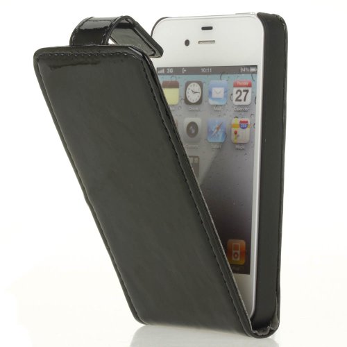 Black Genuine Patent Leather Flip-in Case Cover for iPhone 4/4S w/ Gift Box