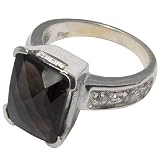 Womens Jewelry Silver Smokey Quartz Gemstone Ring US Size 7.25 (rng355b)