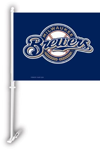 MLB Milwaukee Brewers Car Flag W/Wall Brackett