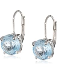 Sterling Silver 8mm Round Blue Topaz Lever Back Earrings