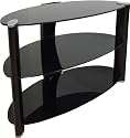 S&C ZIN322625/BKI Ultra Slim High Gloss Black 26"-42"  LED/LCD/Plasma 'C' Shape Rear Oval Glass Cabinet TV Stand
