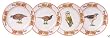 Artistically designed dinnerware woodland birds motif salad / dessert / sandwich plates 7.5" Set/4