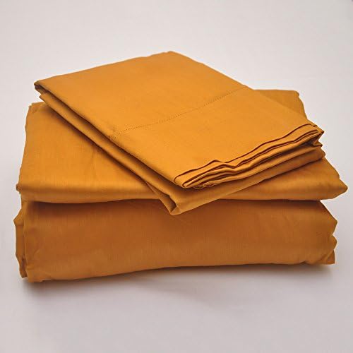 300 TC Egyptian Cotton 4 Pcs Sheet Set by Linen Place Drop Pocket 7" Superking Gold Solid(1 Fitted Sheet+1 Flat Sheet+2 Pillowcase)