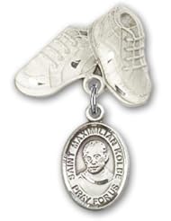 Sterling Silver Baby Badge with St. Maximilian Kolbe Charm and Baby Boots Pin