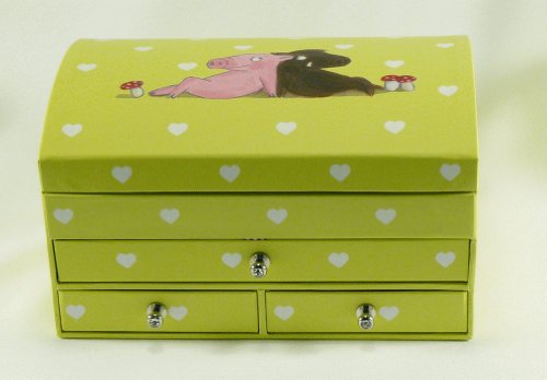 Rosalie und Trüffel: großer Schmuckkasten, Schmuckbox, Farbe: frühlingsgrün, Motiv: Rücken an Rücken