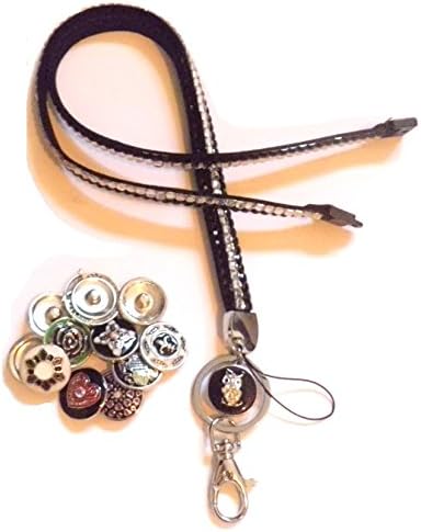 Set of Two Tone Break Away Rhinestone Lanyard w/ Owl Button & 9 Assorted Buttons Id Badge Holder Key Chain