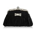 Ruched Satin Evening Clutch Bag Black