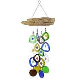 Recycled Wine Bottle Glass Windchime on Driftwood