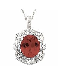 14K White Gold Oval Cut Mozambique Garnet and Diamond Pendant -- LIFETIME WARRANTY