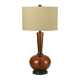 Candice Olson Fitzgerald Table Lamp, Hand Blown Amber Swirl Glass with Beige Linen Shade... by Candice Olson