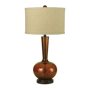 Candice Olson Fitzgerald Table Lamp, Hand Blown Amber Swirl Glass with Beige Linen Shade... by 