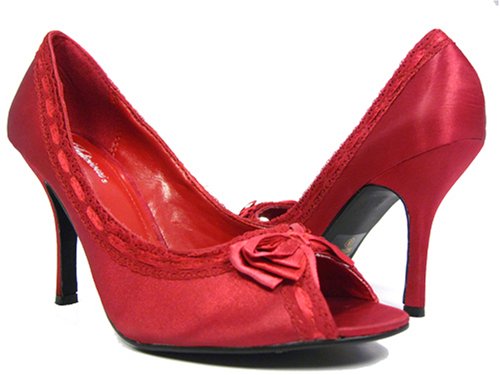 RED Satin Lace Peep-Toe Pumps Sexy Heels Womens Picture
