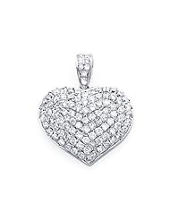 14k White Gold Pave Round Diamond Heart Pendant 1.06 ct (G-H Color, I1 Clarity)