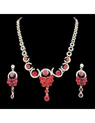Crystalmood LUX Gold Finish Red Swarovski Rhinestone Wedding Necklace Earrings Set