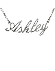 Sterling Silver ASHLEY Name Necklace Diamond Cut Finish Italy, 16 inch + 2 inch extention
