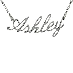 Sterling Silver ASHLEY Name Pendant 16 in. Cable Chain Necklace (w/ 1 1/2 in. Extension) Diamond Cut Finish