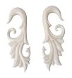 Hand Carved White Bone Spiral Plugs with Floral Design - 6G - Sold as a Pair