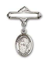 Sterling Silver Baby Badge with St. Susanna Charm and Polished Badge Pin