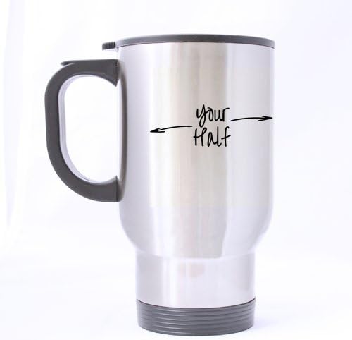 Personalized My Half Your Half Arrows Style Two Sides designed Couple Stainless Steel Travel Coffee or Tea Mug - 14 oz