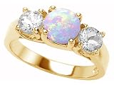 Search : 2.35 cttw 925 Sterling Silver 14K Yellow Gold Plated Lab Created Round Opal Engagement Ring - Gold Plated Silver