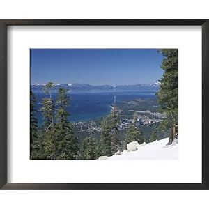 Lake Tahoe and Town on California and Nevada State Line, USA Photography Framed Art Poster Print by Adam Swaine, 22x18