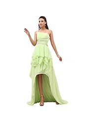 High-Low-Hem Chiffon One Shoulder Crystal Backless Pleated Prom Dress/Party Dress  With a Ribbon 