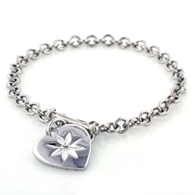 Sterling Silver "To Grandma With Love" Engraved Heart Charm Bracelet 7.5