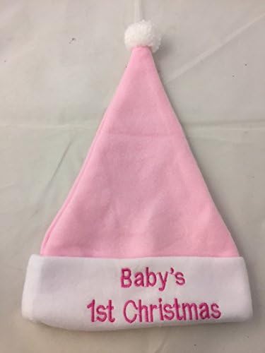 Plush Velveteen Baby's First Christmas Santa Hat Pink or Blue (Baby Pink)