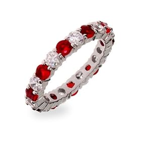 Ruby Red and Clear CZ Silver Eternity Ring