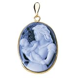 14K Yellow Gold Mother Holding Her Child Cameo Oval Pendant - 3/4 x 1/2
