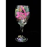 IMAGE OF Flamingo Frolic Design - Hand Painted - Wine Glass - 8 oz..