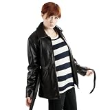 United Face Womens Classic Belted Black Lambskin Leather Jacket