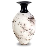 Horsehair Pottery Vase - White with Glossy Black Neck